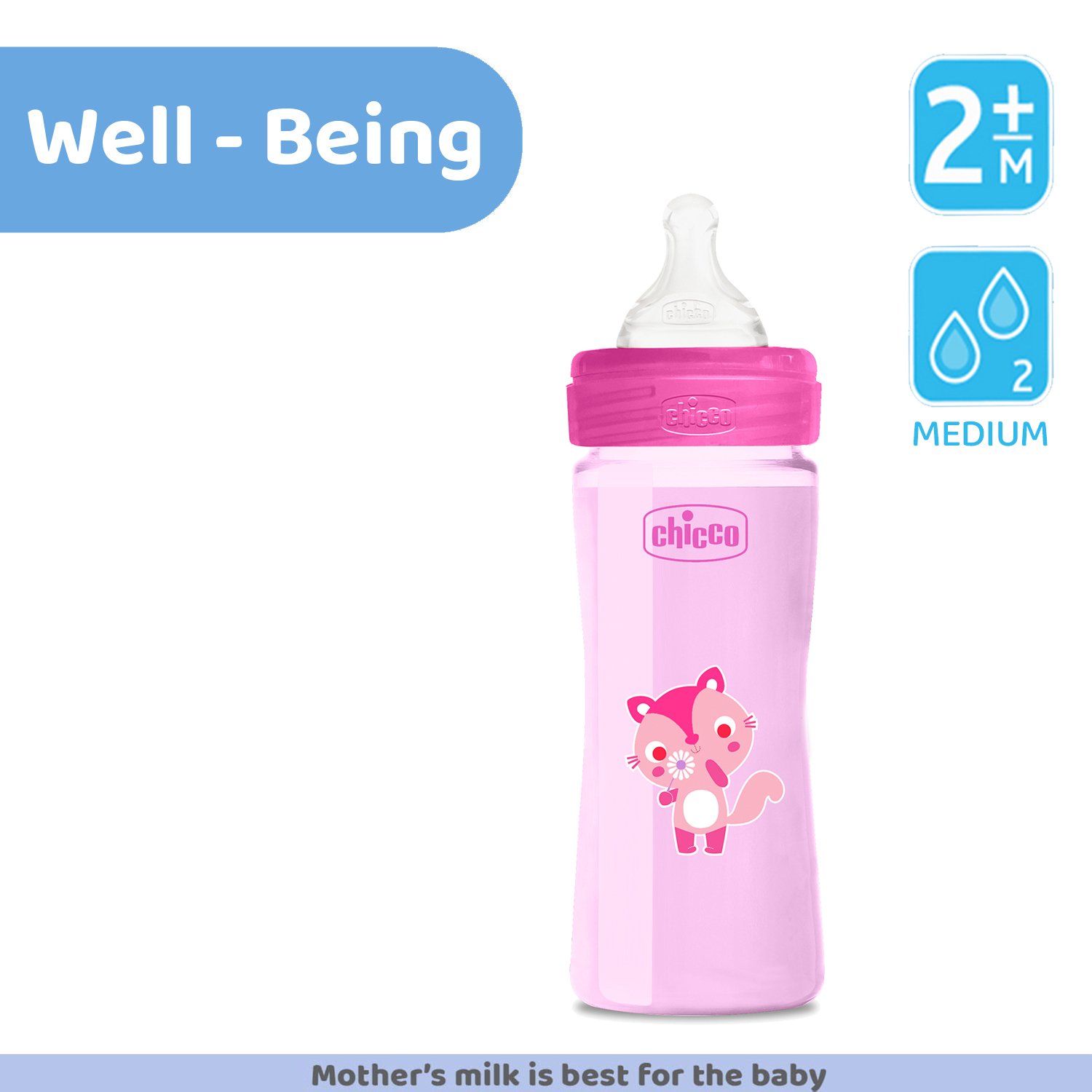 WellBeing Feeding Bottle (250ml, Medium)-Pink